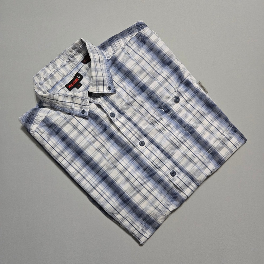 Wolverine Shirt Mens XL Blue Plaid Button Down Cotton Casual Work Outdoor